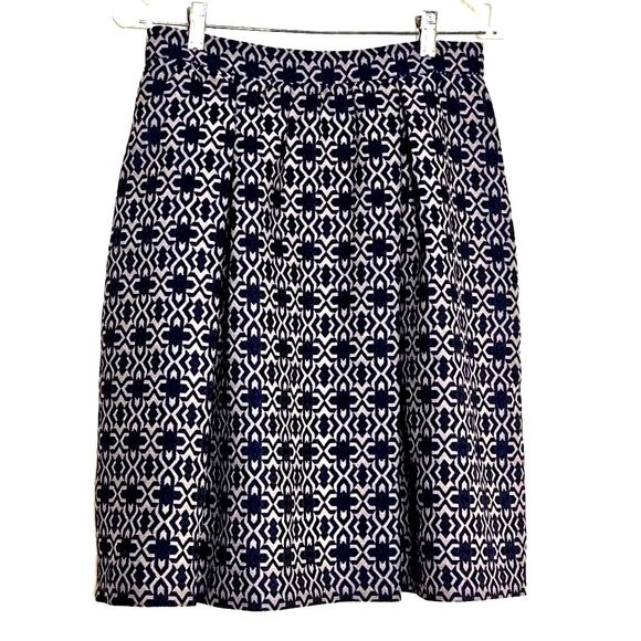 Marella Navy Blue Geometric Print Side Pockets Lined Career Wear Flared Skirt - Picture 2 of 12